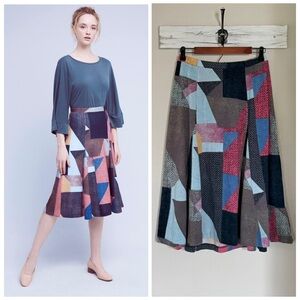 ANTHROPOLOGIE L XL Cubist Knit Midi Skirt in Blue Motif • Sweater Geo Print